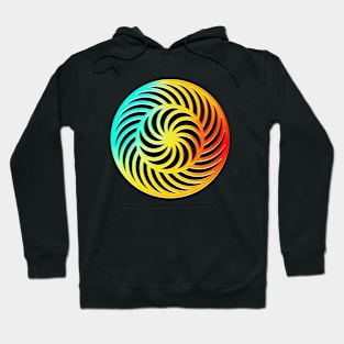 Neon Geometric Glyph Mandala Sigil Rune Sign Seal Cyan Red and Yellow  -  092 Hoodie